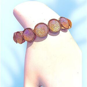 Pink iridescent textured glass gold stretch bracelet 2.5” diameter